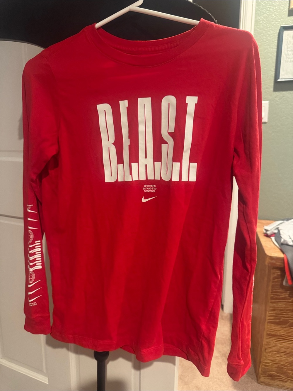 Nike Red 'BEAST' Long Sleeve Graphic Tee